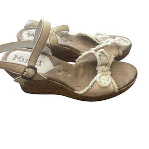 Mudd Y2k Women's Size 9.5 M Cream Bow Coquette Boho 3.5‎ Wedge Sandals